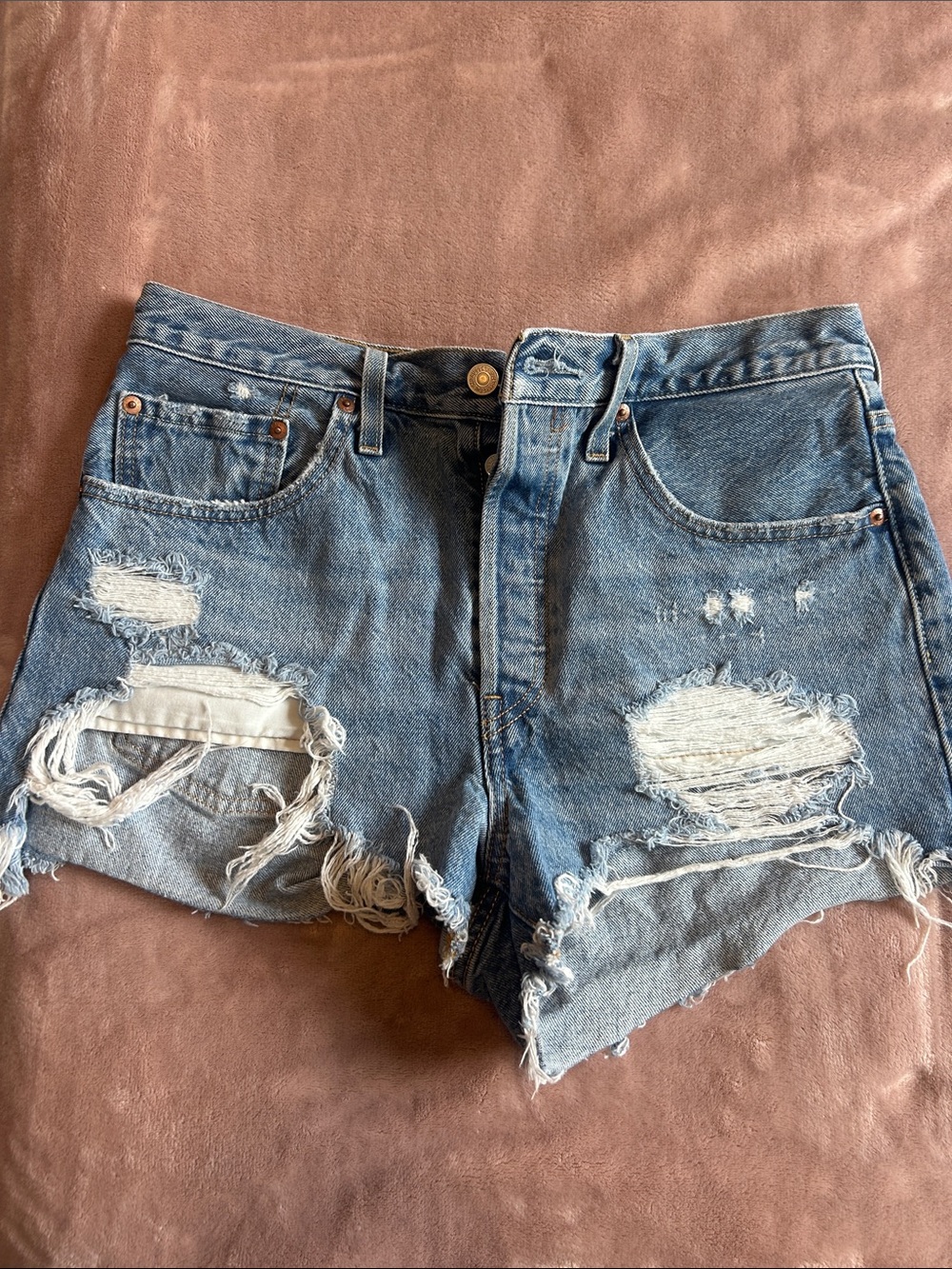 Levi's Distressed Light Blue Denim Cutoff Shorts